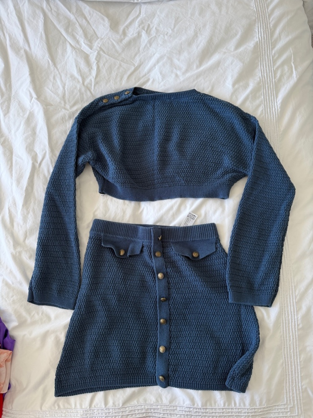 Zara Blue Knit Two-Piece Set with Button Details